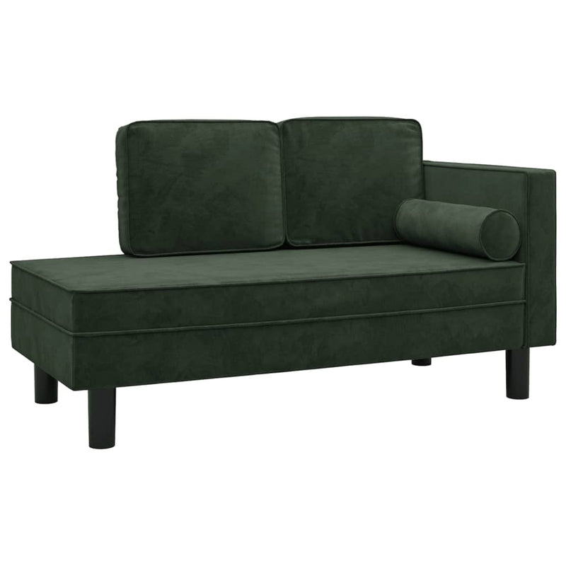 Chaise Lounge with Cushions and Bolster Dark Green Velvet