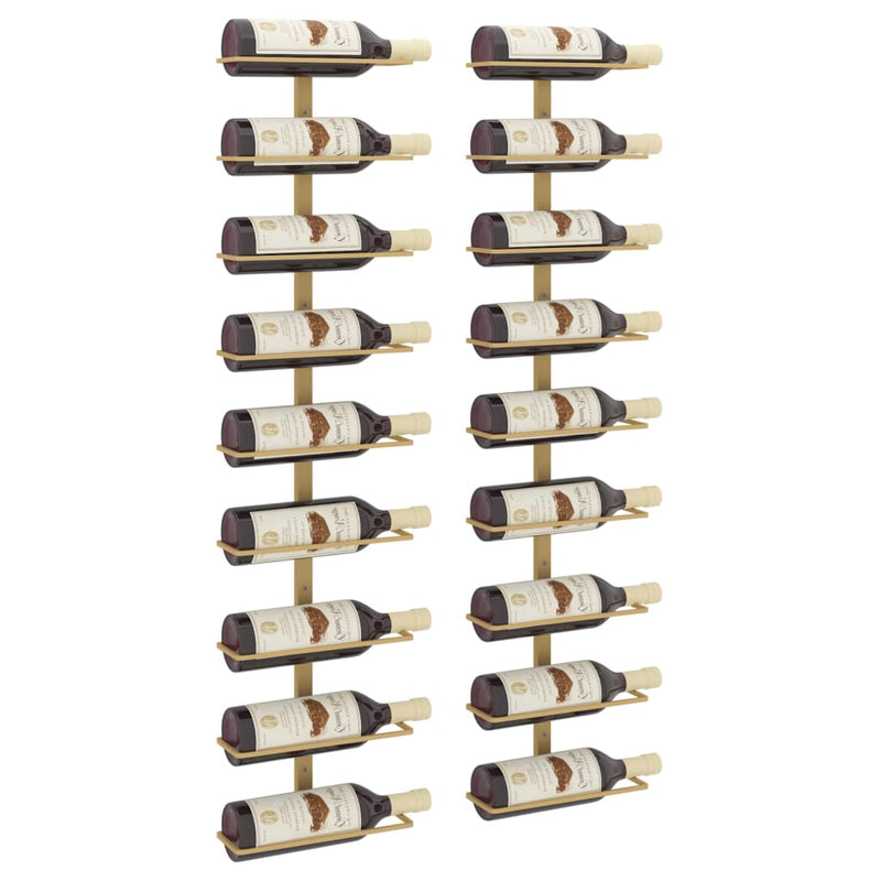Wall-mounted Wine Rack for 9 Bottles 2 pcs Gold Iron