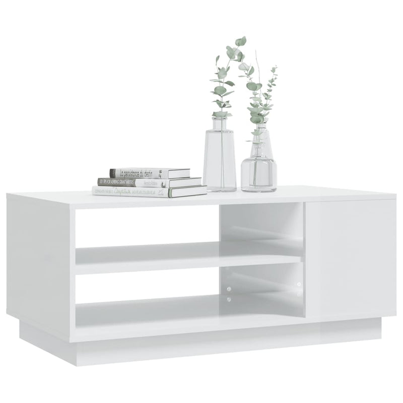 Coffee Table High Gloss White 102x55x43 cm Engineered Wood