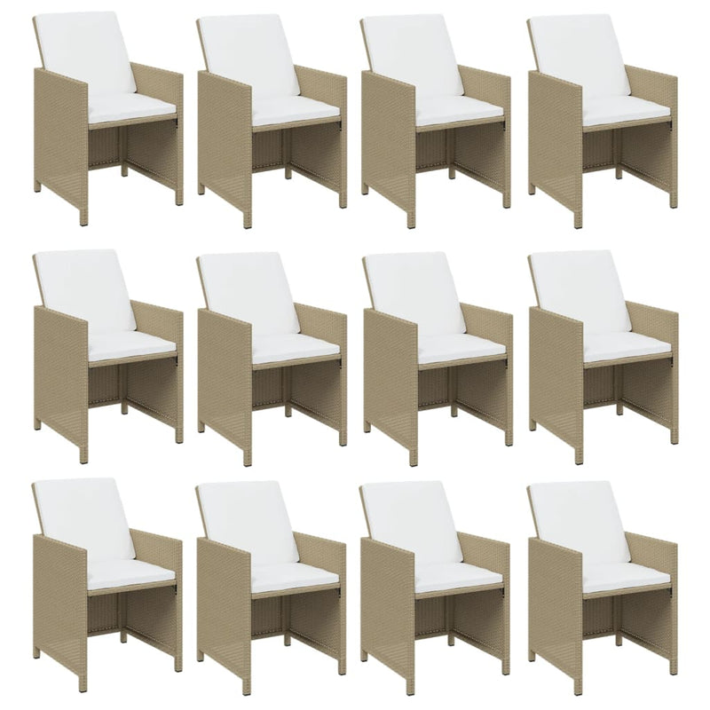 13 Piece Garden Dining Set with Cushions Poly Rattan Beige