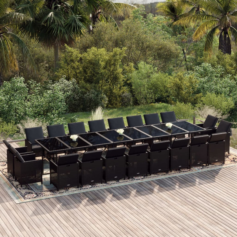 21 Piece Garden Dining Set with Cushions Black Poly Rattan