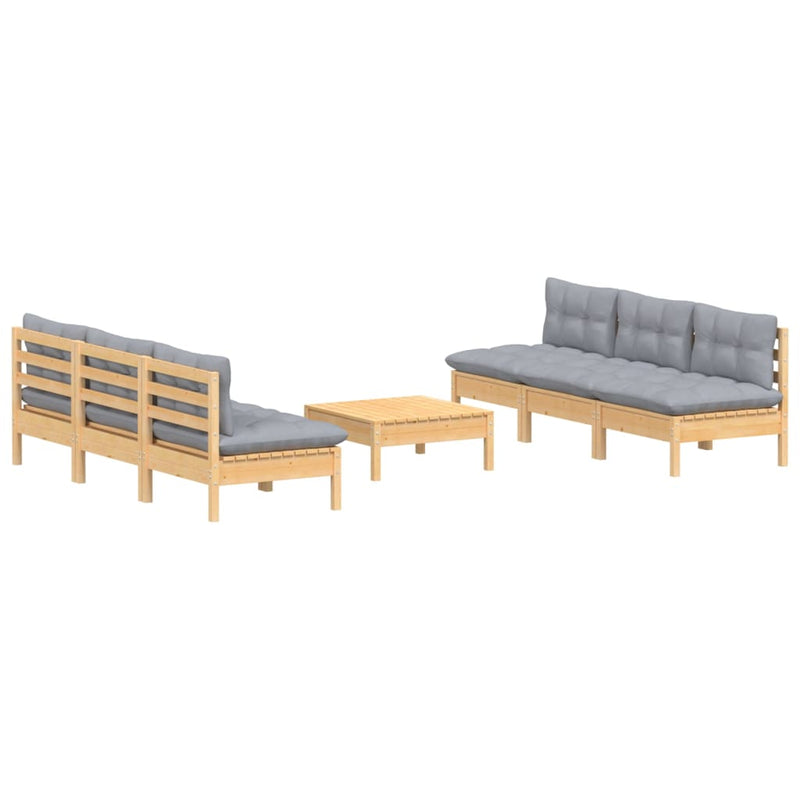 7 Piece Garden Lounge Set with Grey Cushions Pinewood