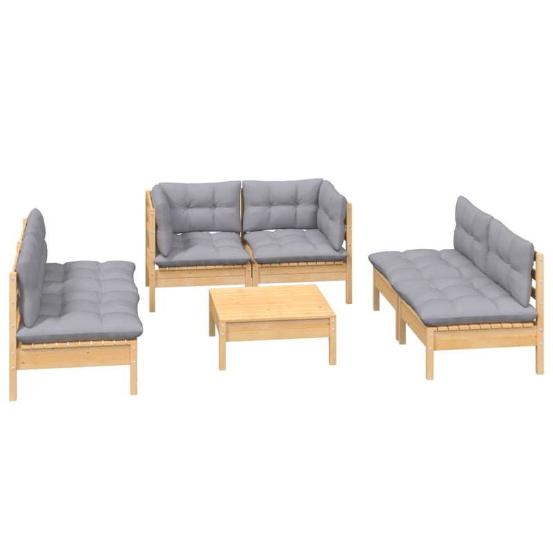 7 Piece Garden Lounge Set with Grey Cushions Solid Pinewood