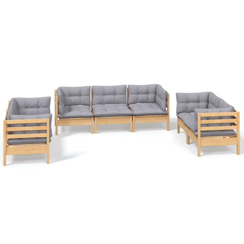 7_Piece_Garden_Lounge_Set_with_Grey_Cushions_Solid_Pinewood_IMAGE_2