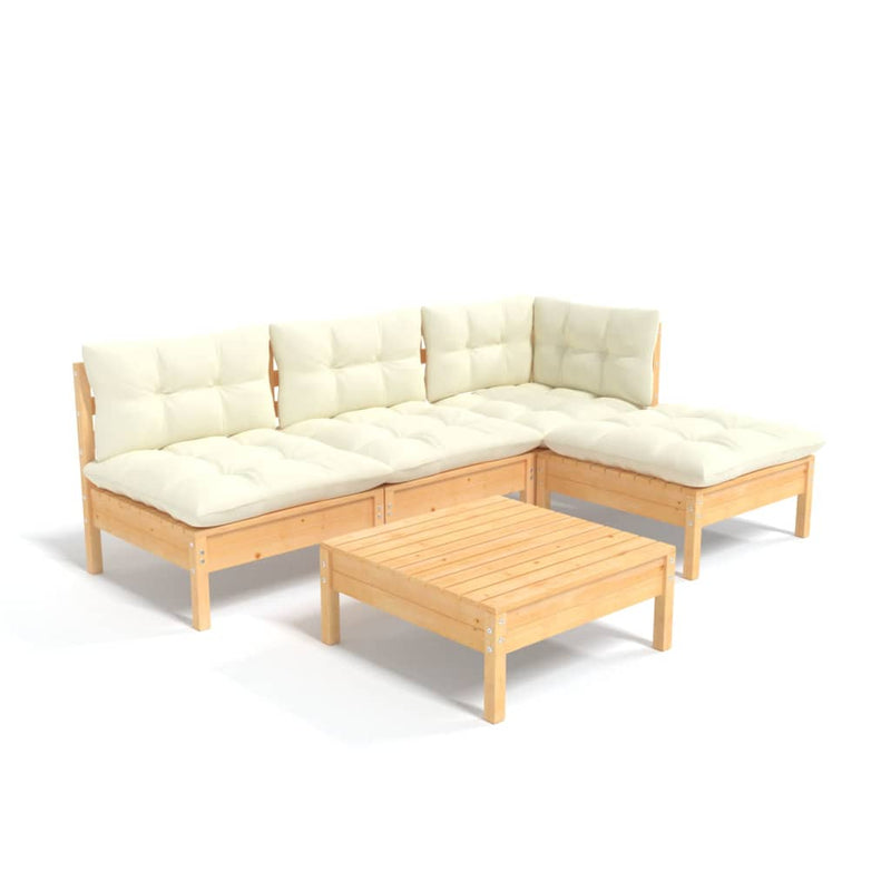 5 Piece Garden Lounge Set with Cream Cushions Pinewood