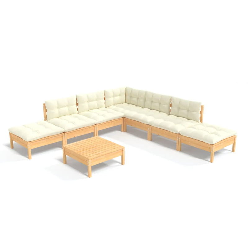 8 Piece Garden Lounge Set with Cream Cushions Pinewood