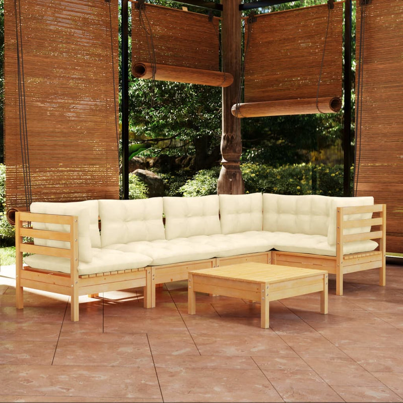 6 Piece Garden Lounge Set with Cream Cushions Pinewood