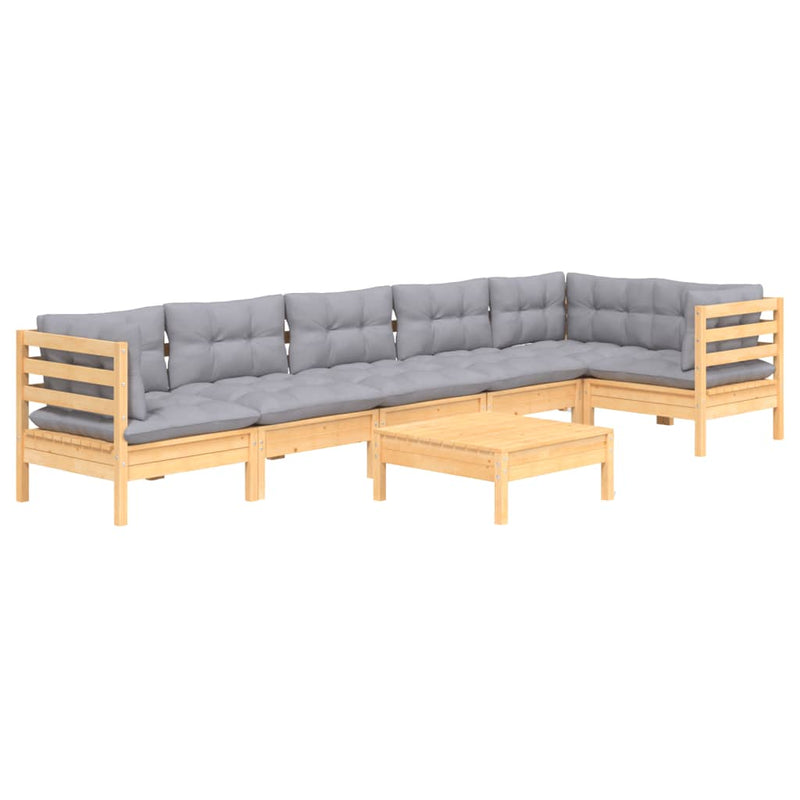 7 Piece Garden Lounge Set with Grey Cushions Pinewood