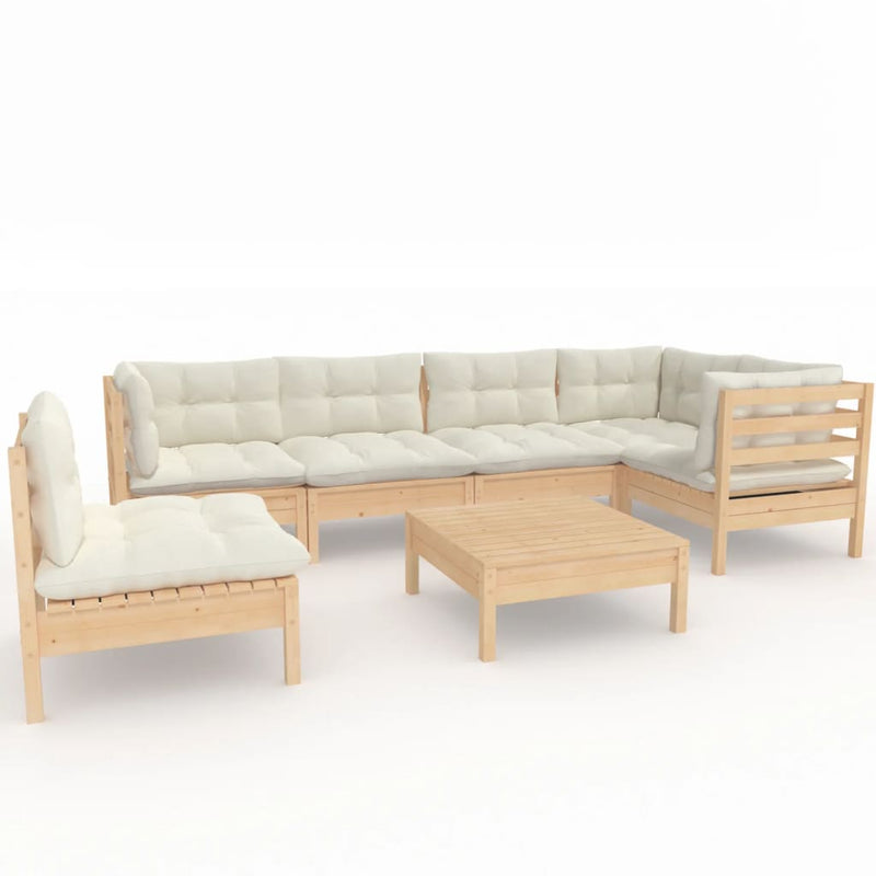 7 Piece Garden Lounge Set with Cream Cushions Pinewood