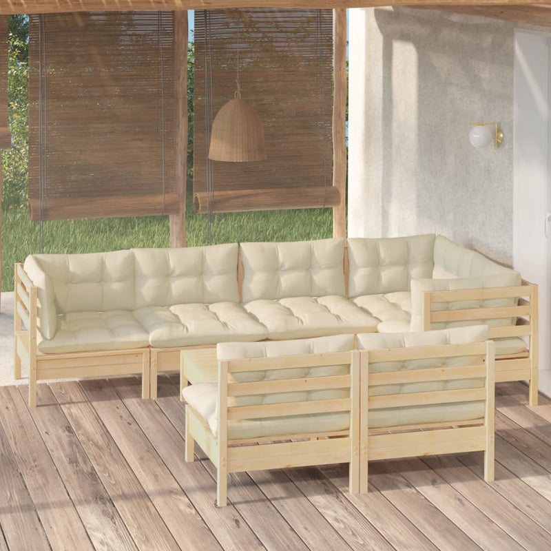 8 Piece Garden Lounge Set with Cream Cushions Solid Pinewood