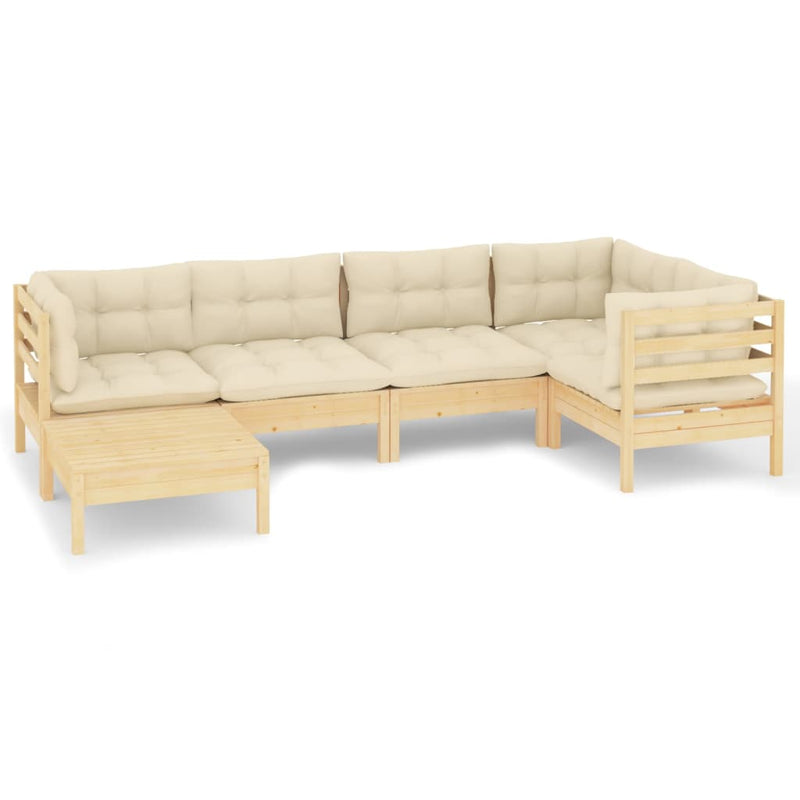 6 Piece Garden Lounge Set with Cream Cushions Solid Pinewood