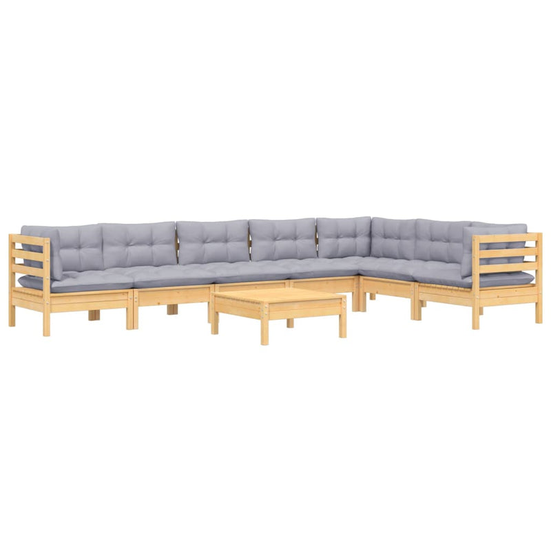 8 Piece Garden Lounge Set with Grey Cushions Solid Pinewood