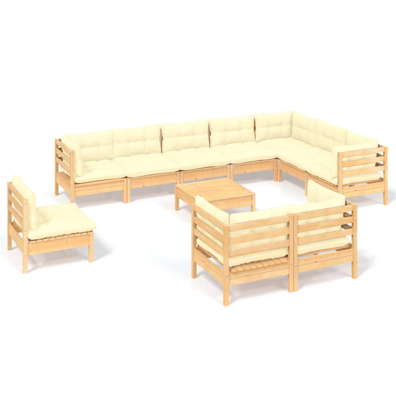 11 Piece Garden Lounge Set with Cream Cushions Solid Pinewood
