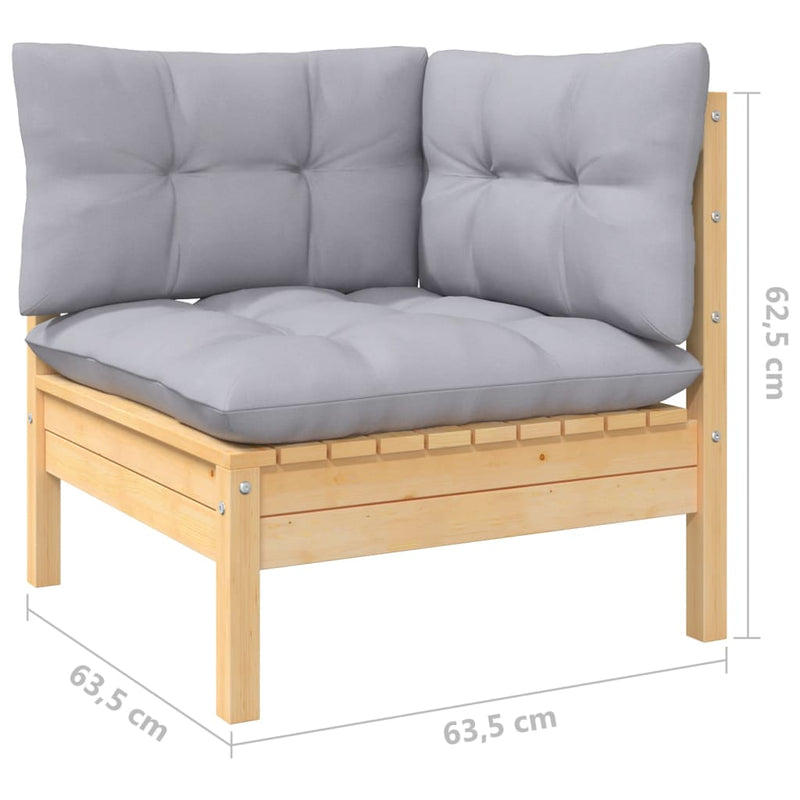 8 Piece Garden Lounge Set with Grey Cushions Pinewood