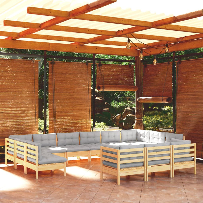 13 Piece Garden Lounge Set with Grey Cushions Pinewood