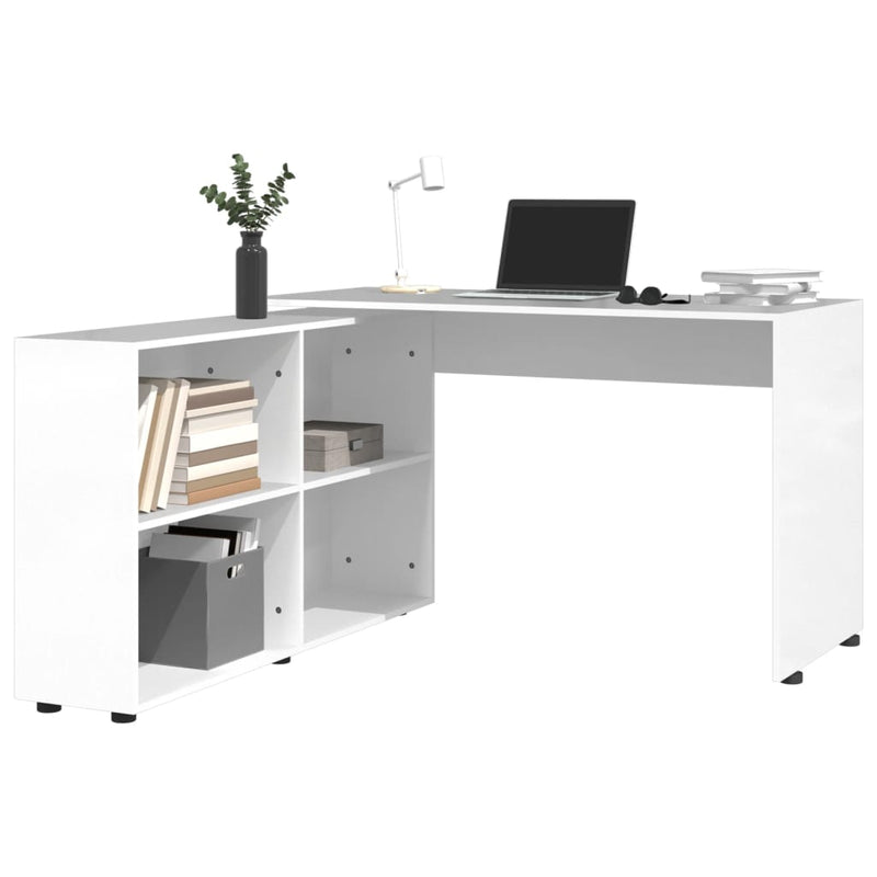 Corner Desk High Gloss White Engineered Wood