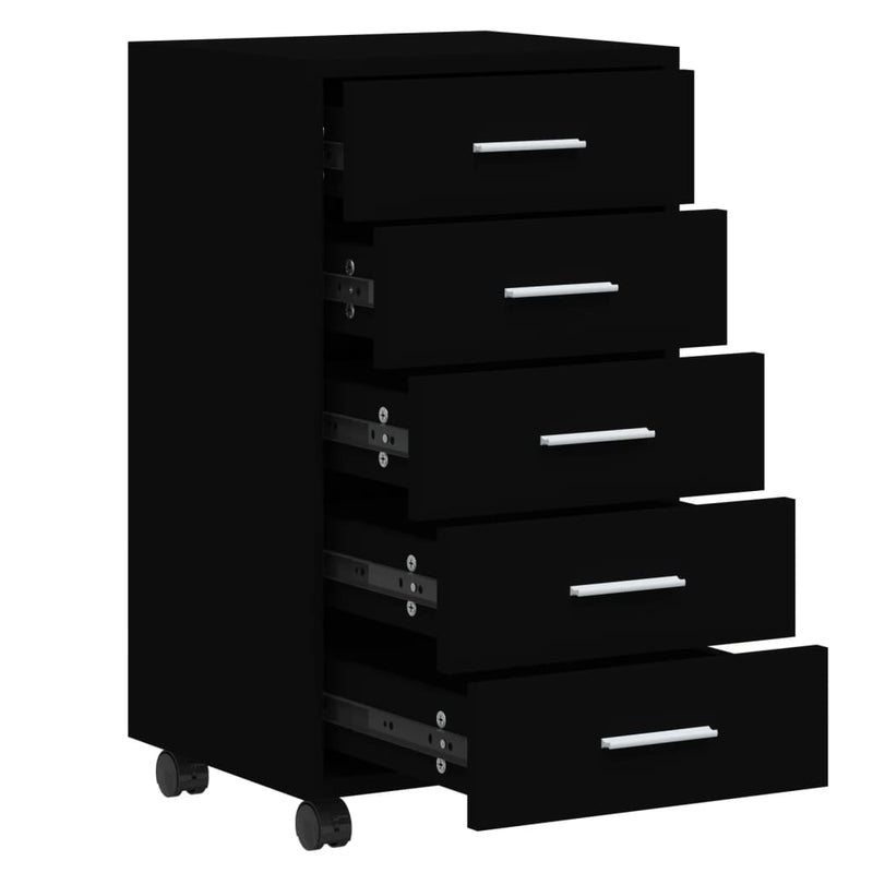 Drawer Cabinet with Castors Black Engineered Wood