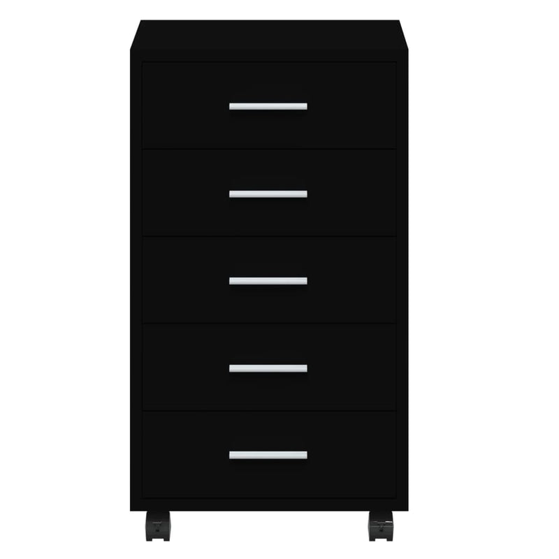 Drawer Cabinet with Castors Black Engineered Wood