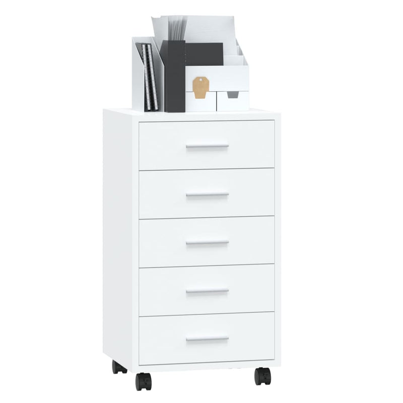 Drawer Cabinet with Castors High Gloss White Engineered Wood