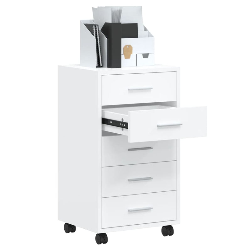 Drawer Cabinet with Castors High Gloss White Engineered Wood
