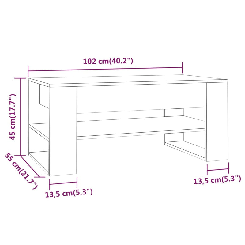 Coffee Table Concrete Grey 102x55x45 cm Engineered Wood