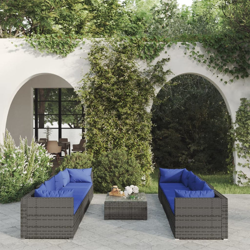 9_Piece_Garden_Lounge_Set_with_Cushions_Poly_Rattan_Grey_IMAGE_1