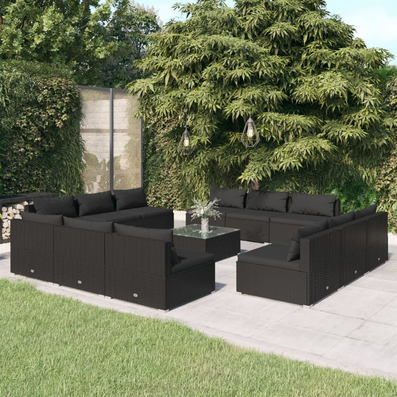 13_Piece_Garden_Lounge_Set_with_Cushions_Poly_Rattan_Black_IMAGE_1