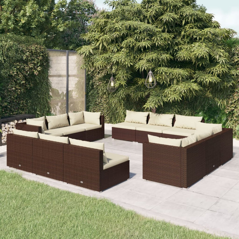 12_Piece_Garden_Lounge_Set_with_Cushions_Poly_Rattan_Brown_IMAGE_1