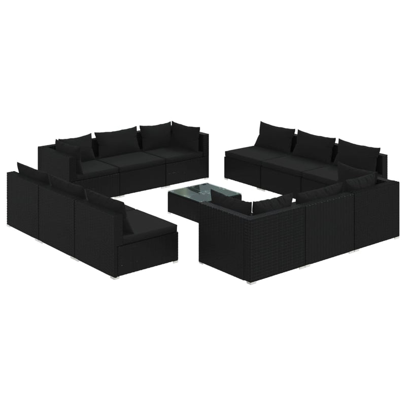 13_Piece_Garden_Lounge_Set_with_Cushions_Poly_Rattan_Black_IMAGE_2