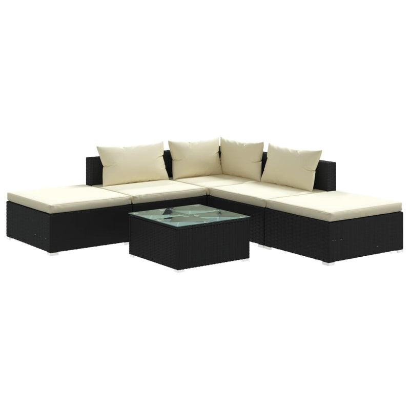 6_Piece_Garden_Lounge_Set_with_Cushions_Poly_Rattan_Black_IMAGE_2