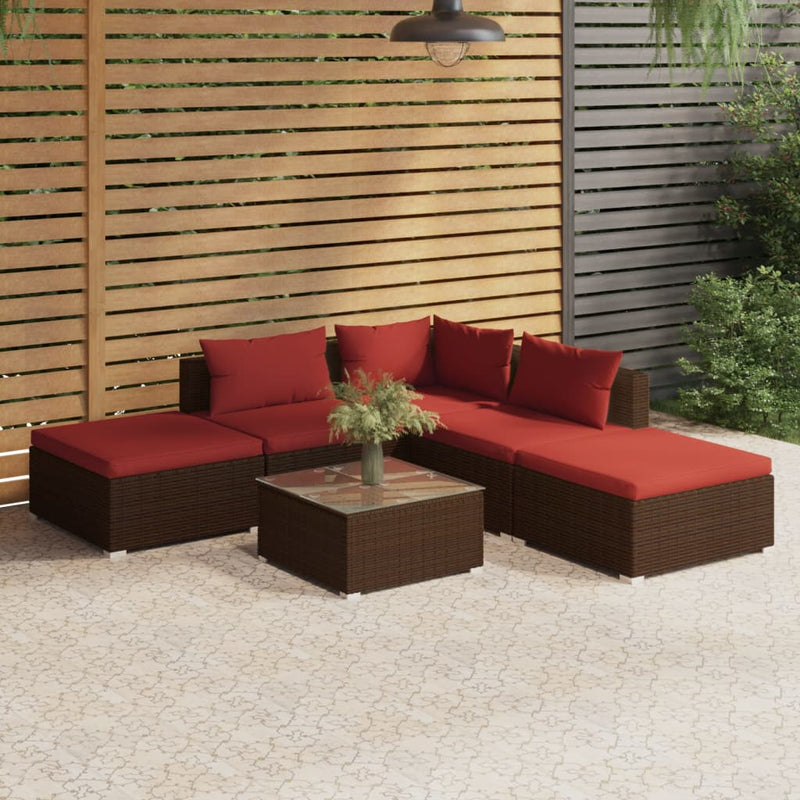 6_Piece_Garden_Lounge_Set_with_Cushions_Poly_Rattan_Brown_IMAGE_1