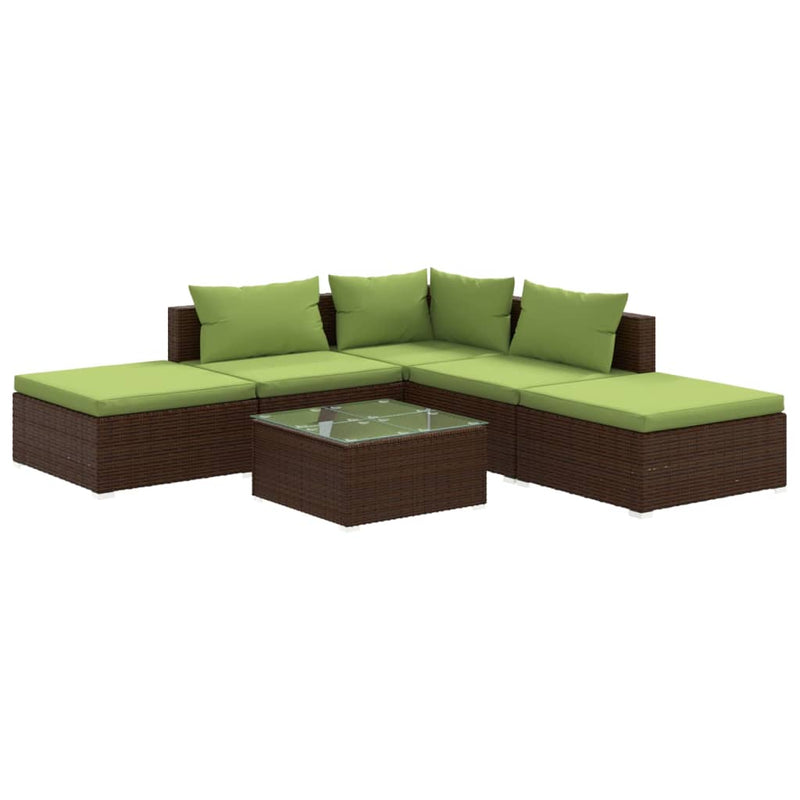 6_Piece_Garden_Lounge_Set_with_Cushions_Poly_Rattan_Brown_IMAGE_2