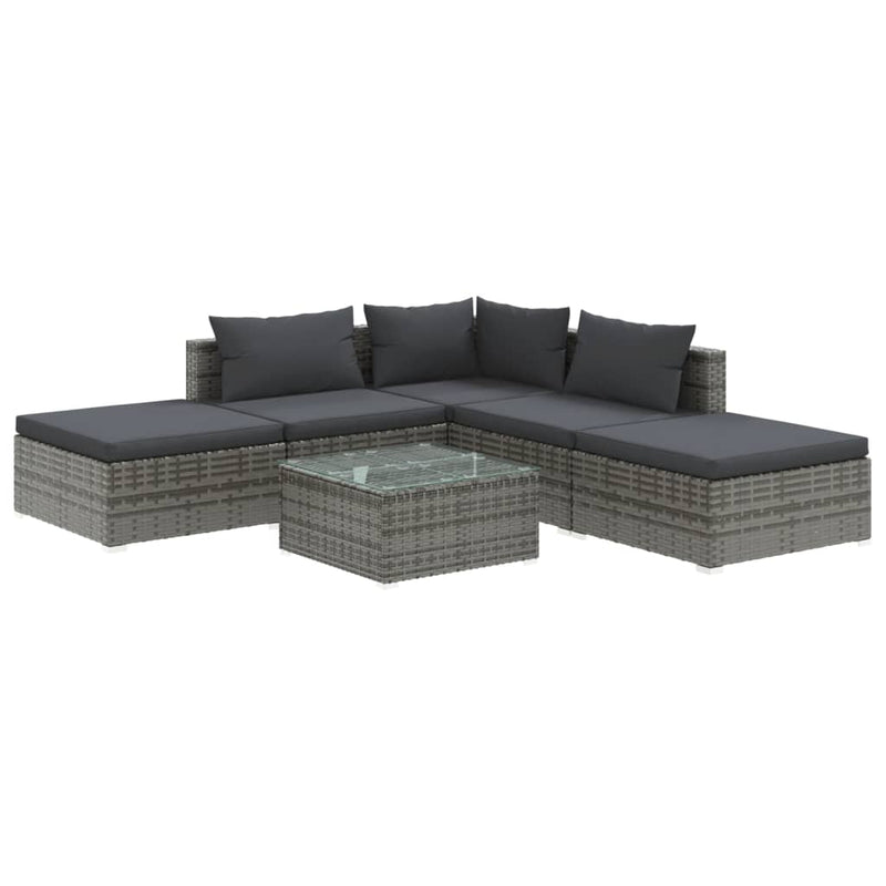 6_Piece_Garden_Lounge_Set_with_Cushions_Poly_Rattan_Grey_IMAGE_2