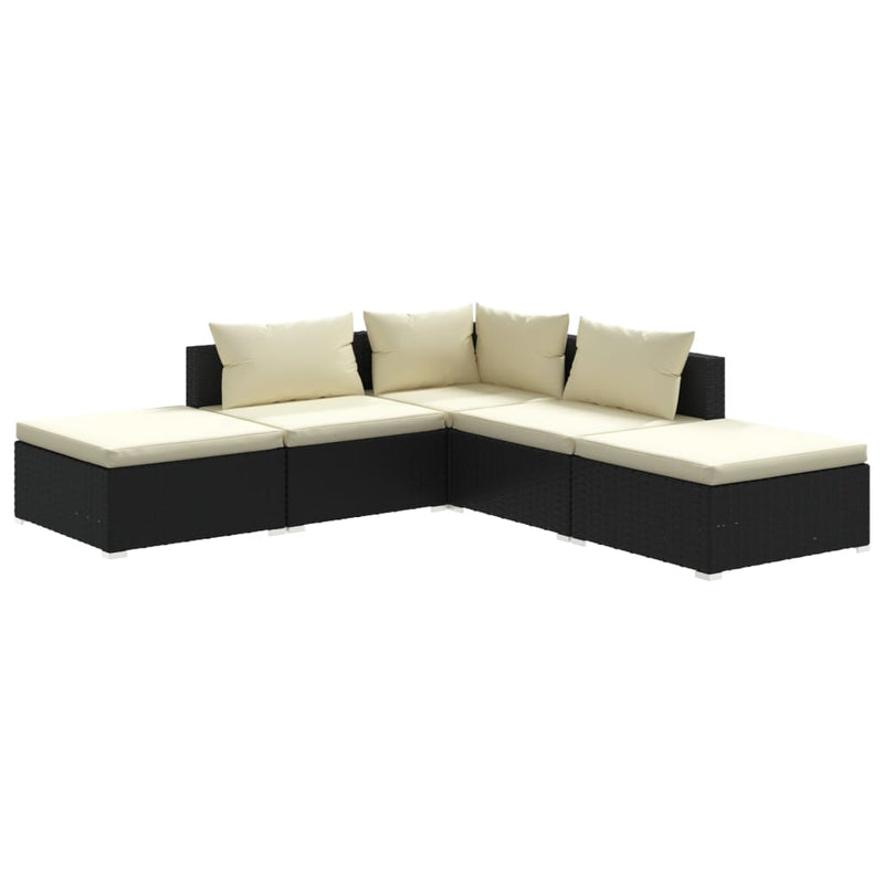 5_Piece_Garden_Lounge_Set_with_Cushions_Poly_Rattan_Black_IMAGE_2