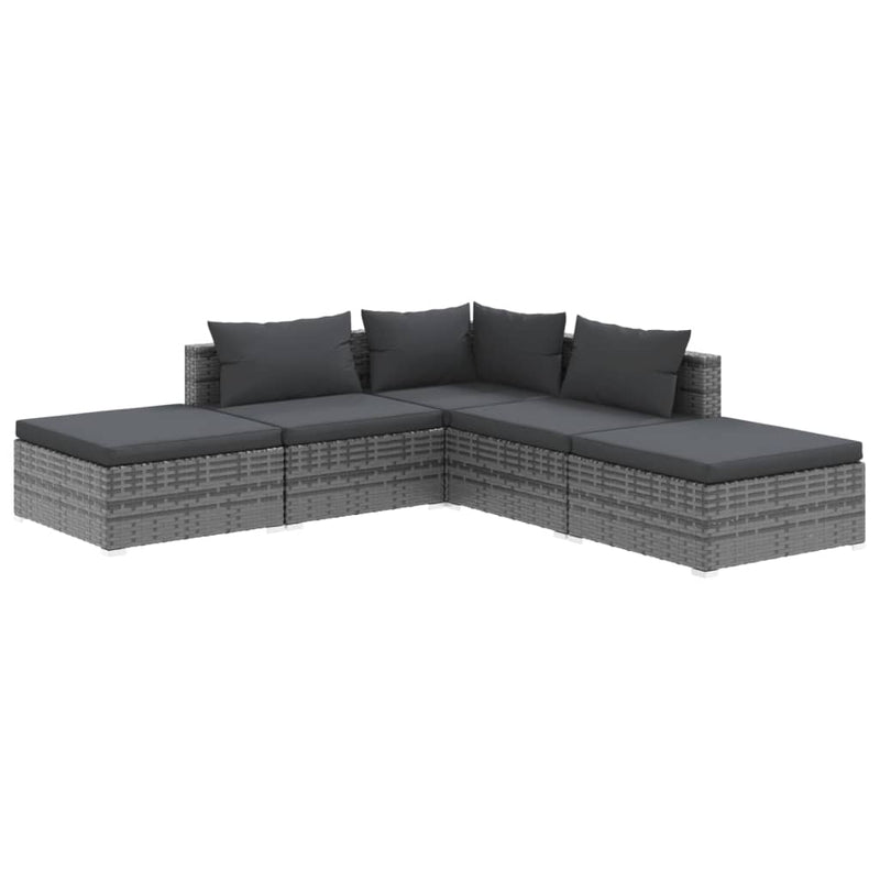 5_Piece_Garden_Lounge_Set_with_Cushions_Poly_Rattan_Grey_IMAGE_2