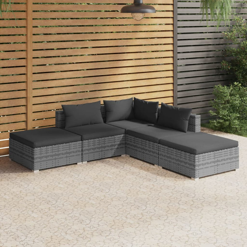 5_Piece_Garden_Lounge_Set_with_Cushions_Poly_Rattan_Grey_IMAGE_1