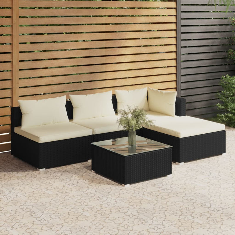 5_Piece_Garden_Lounge_Set_with_Cushions_Poly_Rattan_Black_IMAGE_1