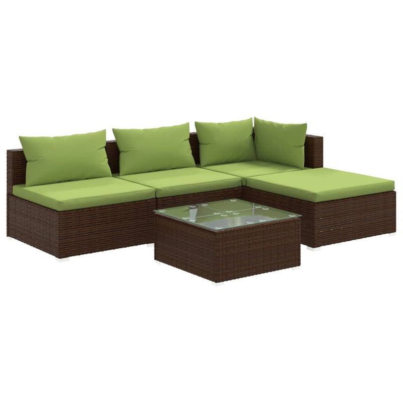 5_Piece_Garden_Lounge_Set_with_Cushions_Poly_Rattan_Brown_IMAGE_2
