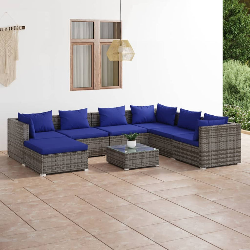 8_Piece_Garden_Lounge_Set_with_Cushions_Poly_Rattan_Grey_IMAGE_1