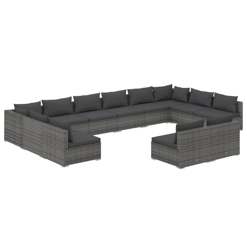 12 Piece Garden Lounge Set with Cushions Grey Poly Rattan