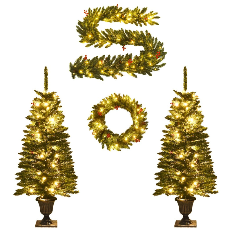 Artificial_Christmas_Trees_2_pcs_with_Wreath,_Garland_and_LEDs_IMAGE_2_