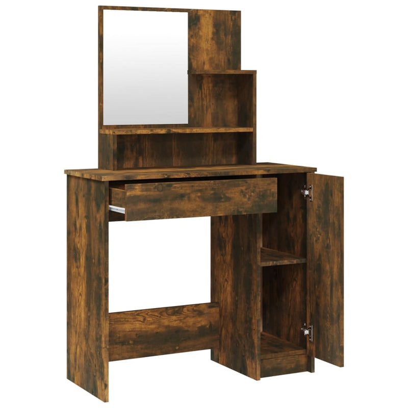 Dressing Table with Mirror Smoked Oak 86.5x35x136 cm