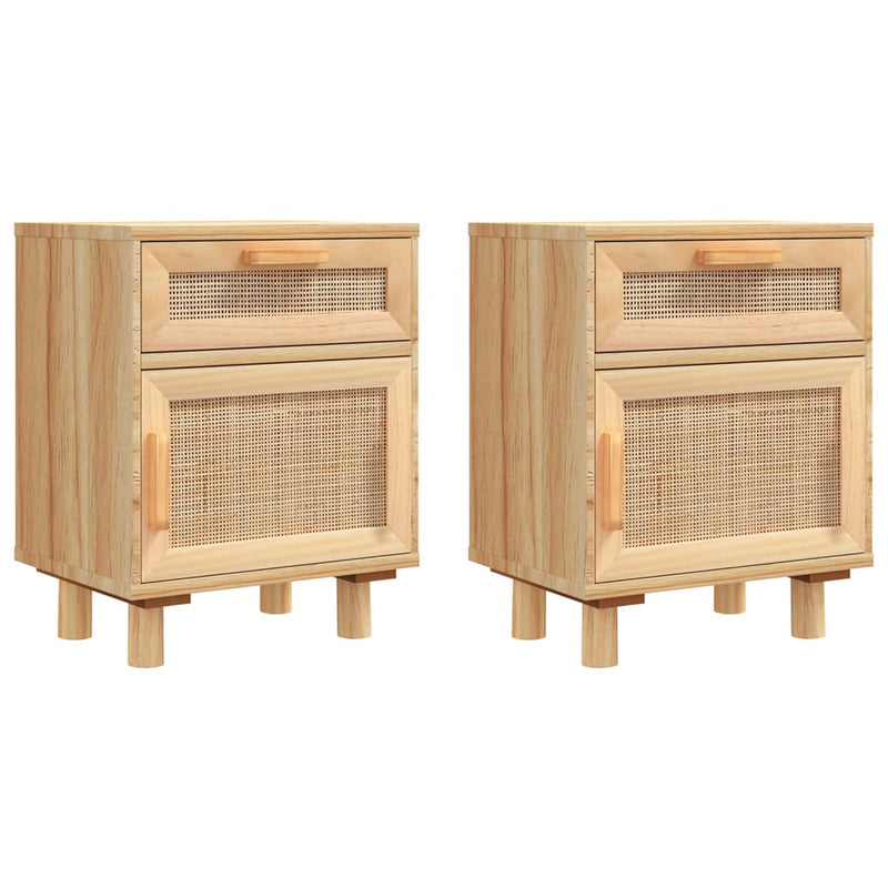Bedside Cabinets 2 pcs Brown Solid Wood Pine and Natural Rattan
