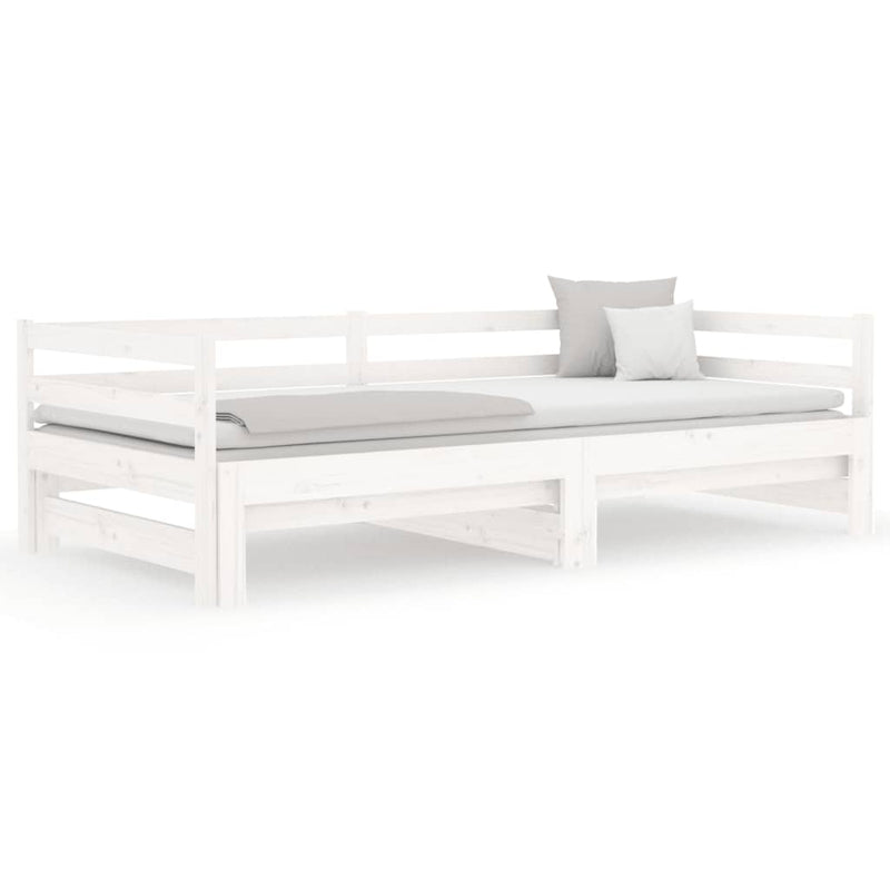 Pull-out Day Bed White 2x(92x187) cm Single Size Solid Wood Pine