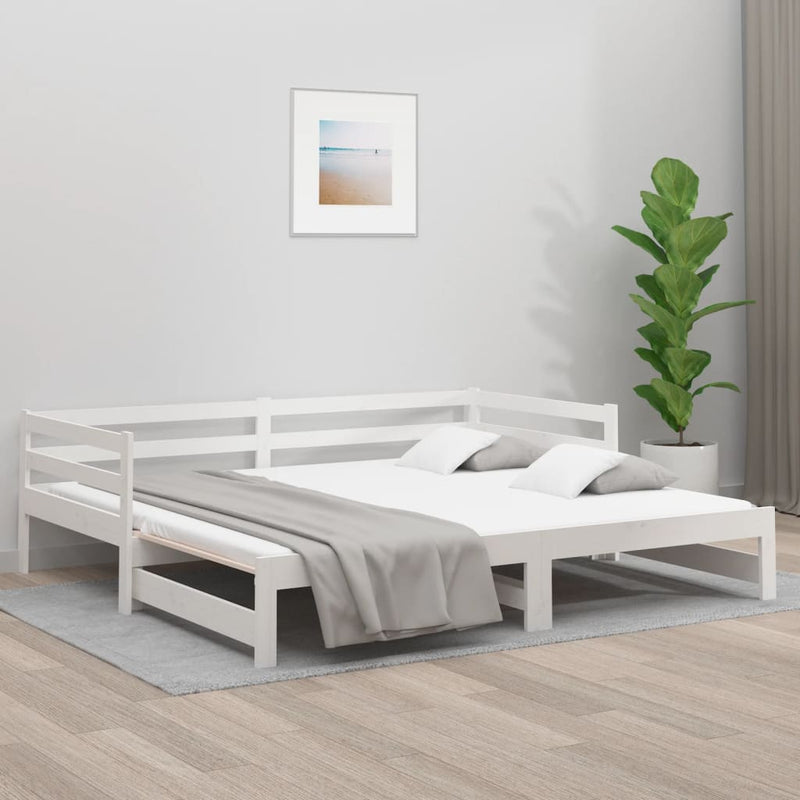 Pull-out Day Bed White 2x(92x187) cm Single Size Solid Wood Pine