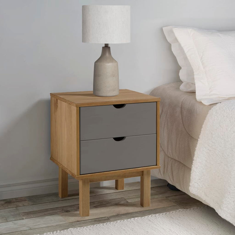 Bedside Cabinet OTTA Brown&Grey 45x39x57 cm Solid Wood Pine