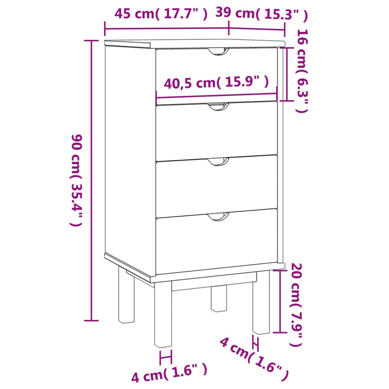 Drawer Cabinet OTTA 45x39x90cm Solid Wood Pine