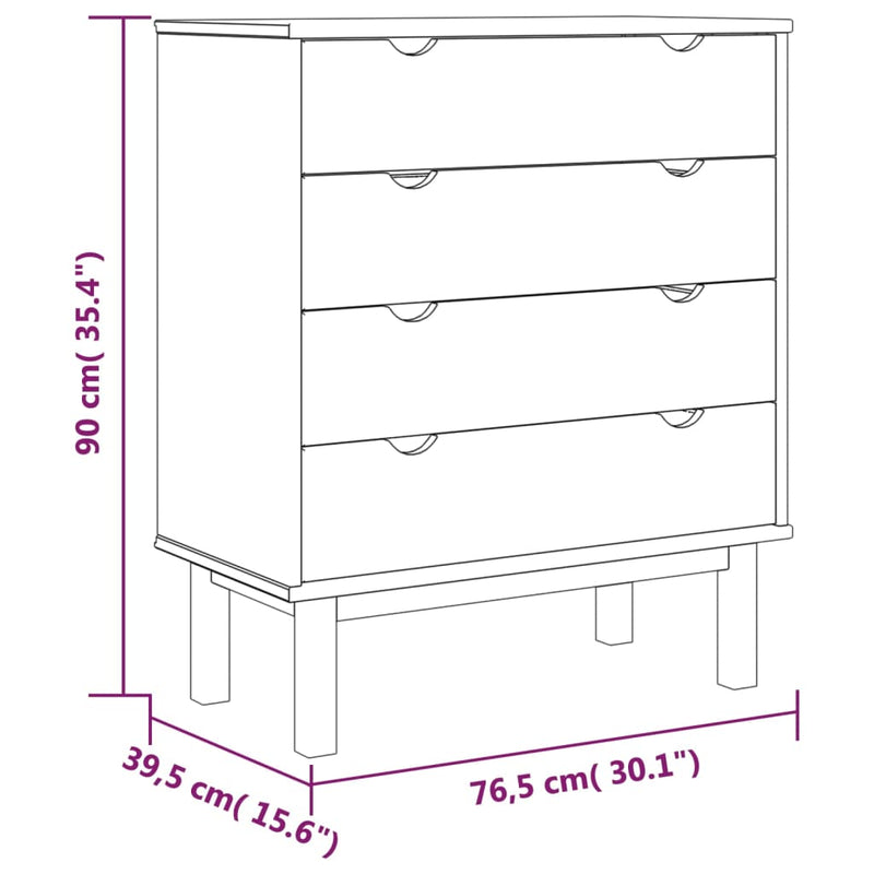 Drawer Cabinet OTTA 76.5x39.5x90cm Solid Wood Pine
