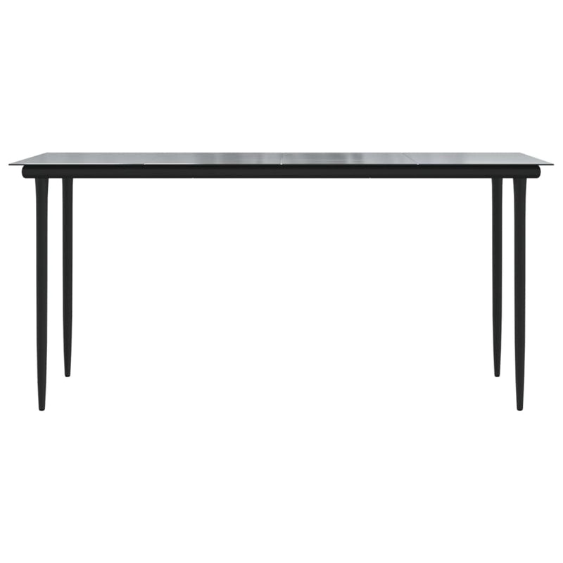 Garden Dining Table Black 160x80x74cm Steel and Tempered Glass