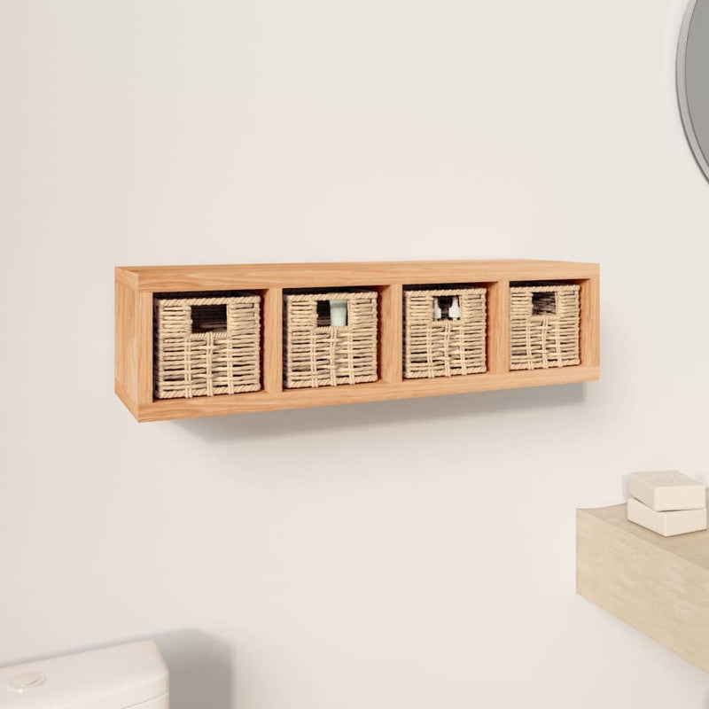 Wall Shelf with Baskets 62x18x16 cm Solid Wood Walnut